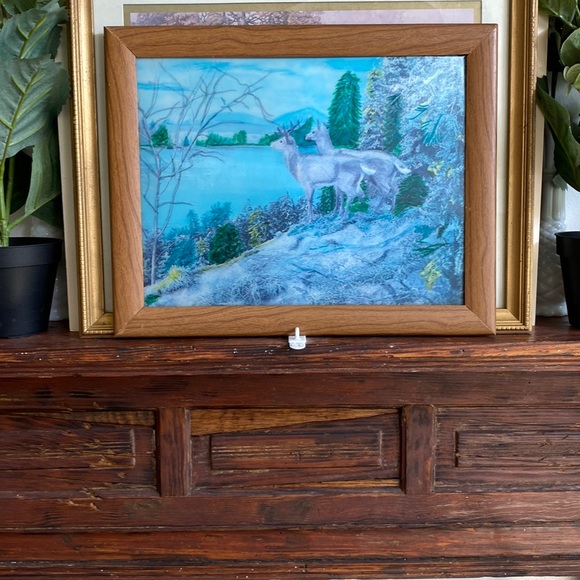 Vintage Framed Hologram “Deer In The Mountains” - Picture 1 of 12